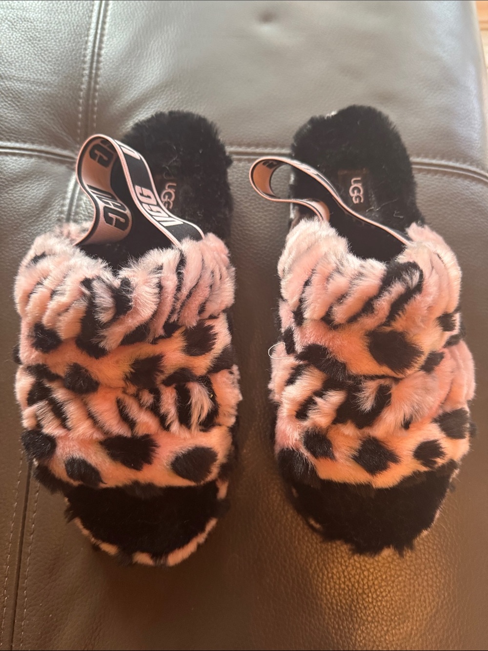 UGG Pink & Black Leopard Faux-Fur Slide Slippers